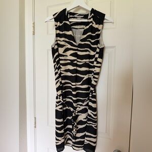 H&M Black and Cream Zebra Print Midi Dress